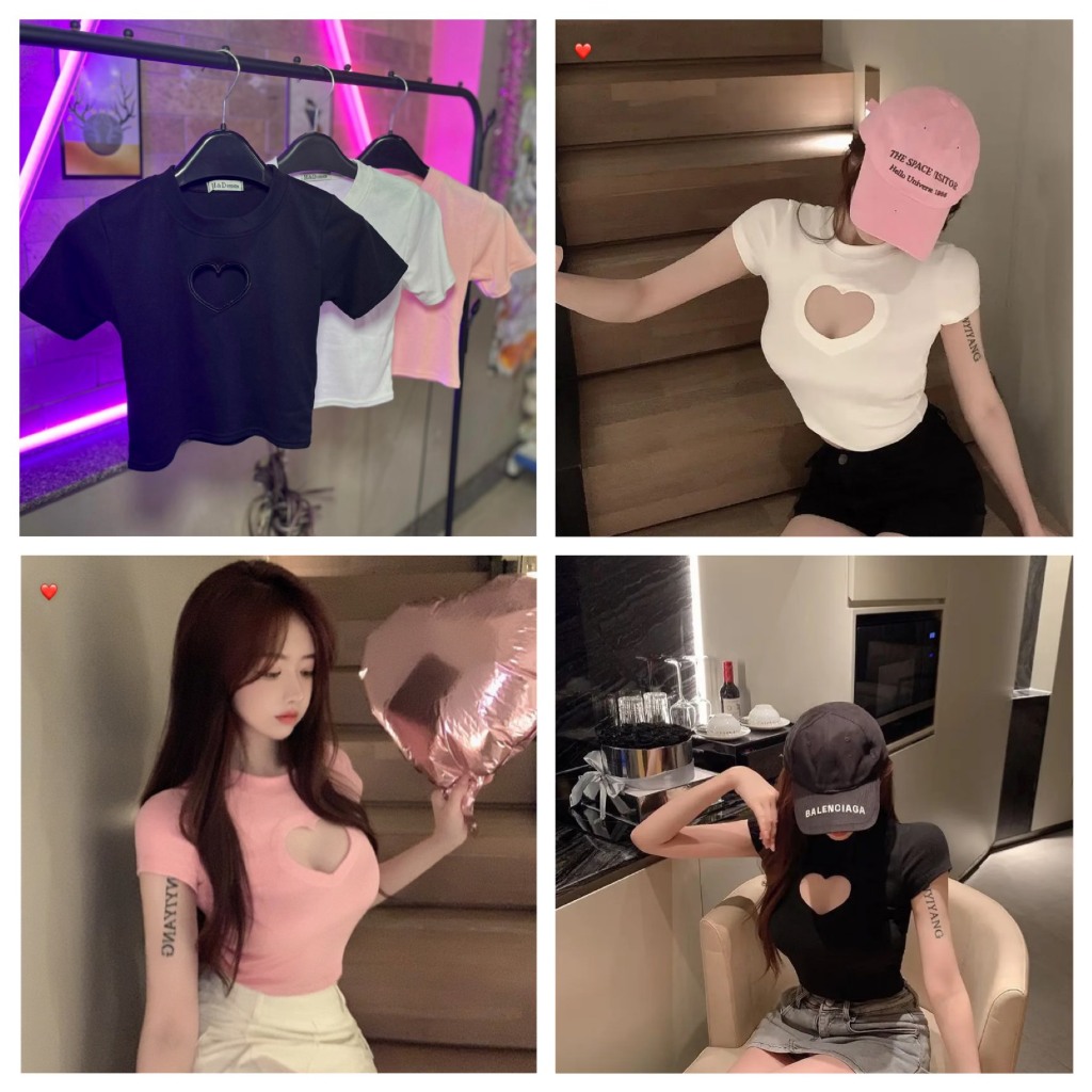 Áo croptop chất borip,khoét ngực hình trái tim,có 3 màu đen trắng hồng HP