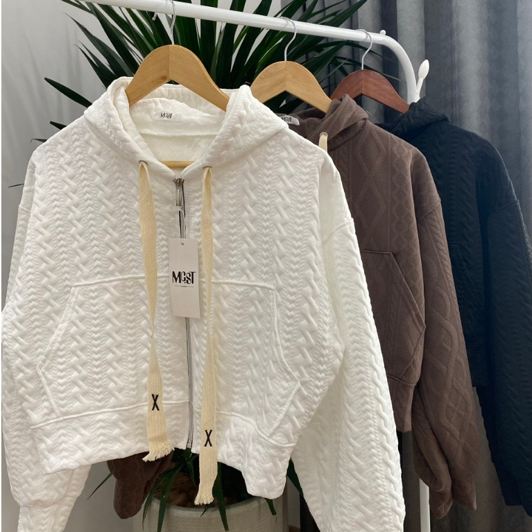 Áo khoác nỉ croptop Hàn dáng rộng siêu xinh