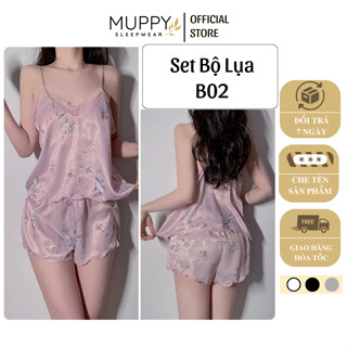  B02 Bộ Ngủ Lụa 2 Dây MUPPY Viền Ren Chất Lụa Satin Cao Cấp Siêu Mát Dành Cho Mùa Hè 