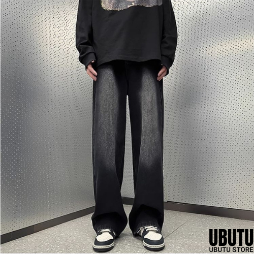 Quần Jean Ống Rộng Nam Nữ Unisex Wash Black Grey Hàng Cao Cấp - UBTQ01 - UBUTU STORE