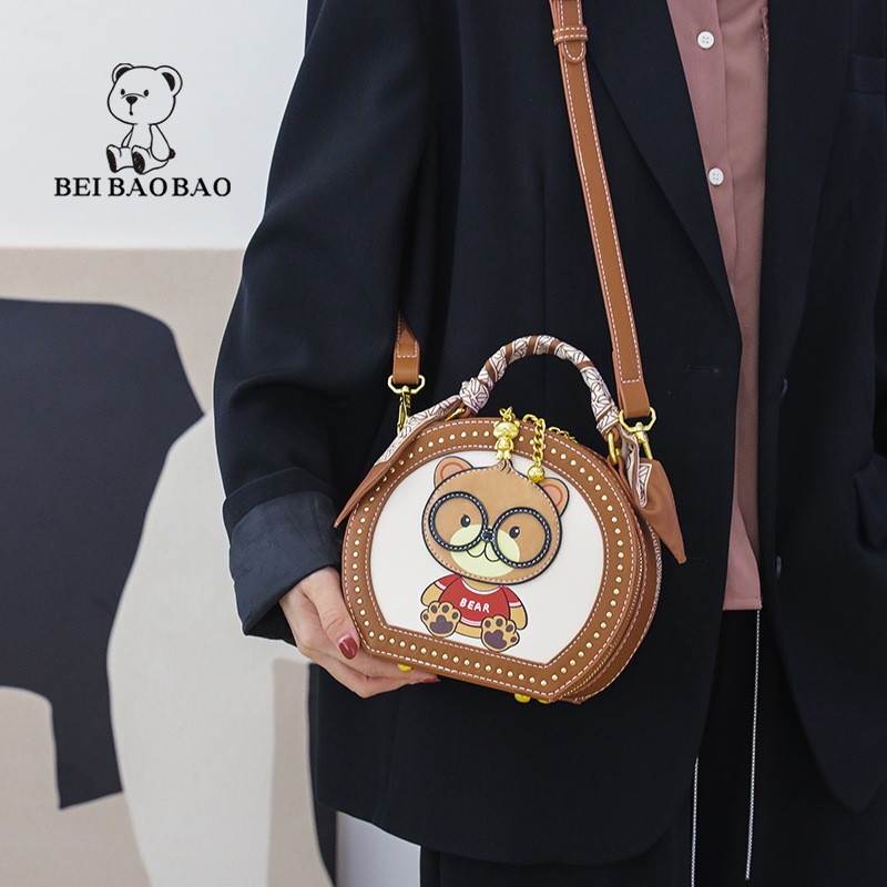 XUMI  Túi quai xách nữ đeo chéo cốp tròn gấu BeiBaoBao S6883