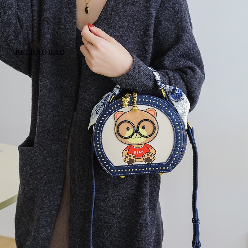 XUMI  Túi quai xách nữ đeo chéo cốp tròn gấu BeiBaoBao S6883