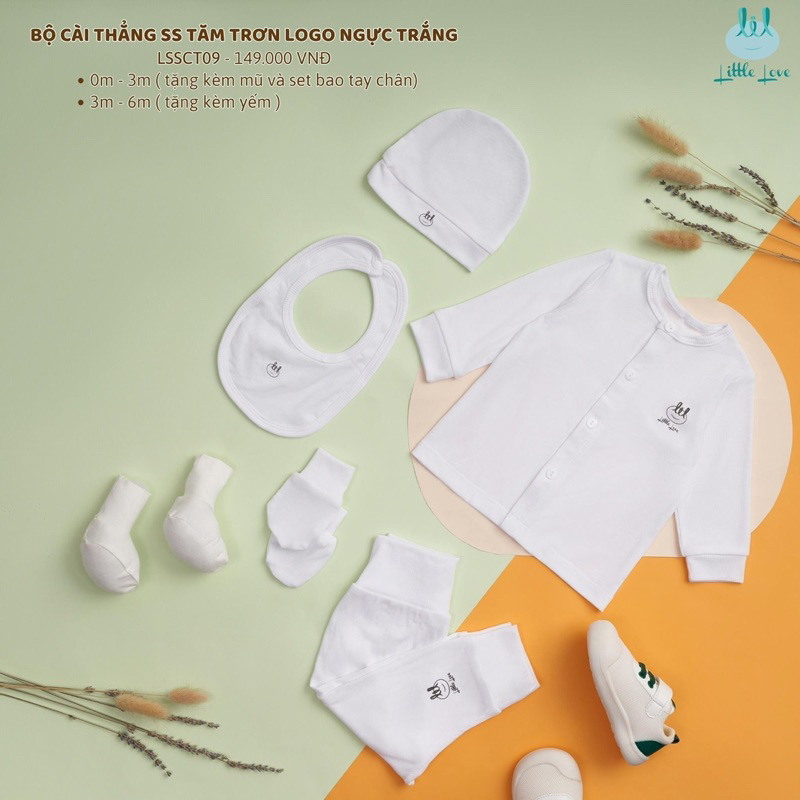 Little love - Bộ sơ sinh cài thẳng và body cài thẳng tăm trơn logo ngực trắng