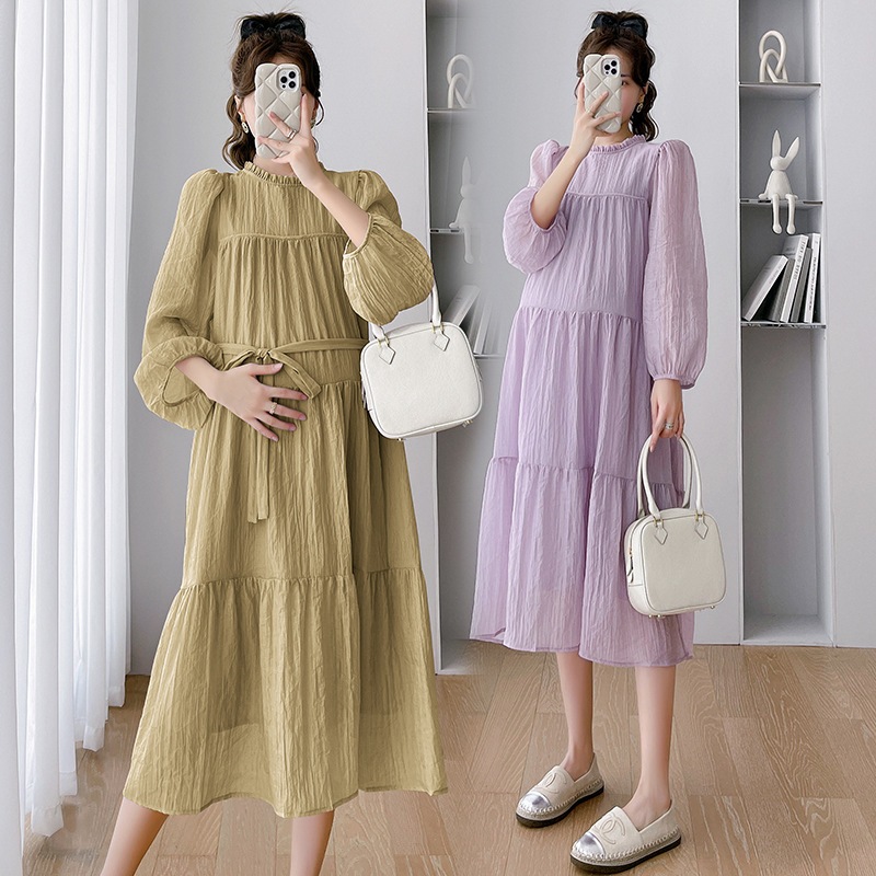 Váy bầu mùa thu đông chất voan hai lớp