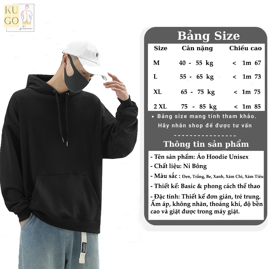 Áo Hoodie Trơn Unisex - Chất Liệu Nỉ Bông Form Rộng Mũ 2 Lớp Dày Dặn #6 màu