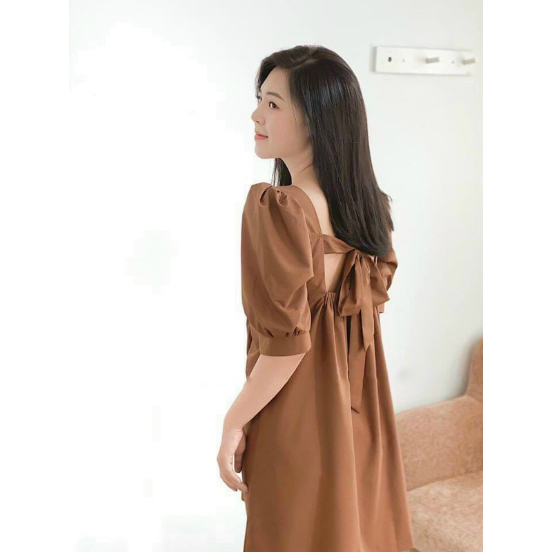 Đầm Đũi Cột Nơ Phom Dáng Suông Dễ Thương Màu y Hình