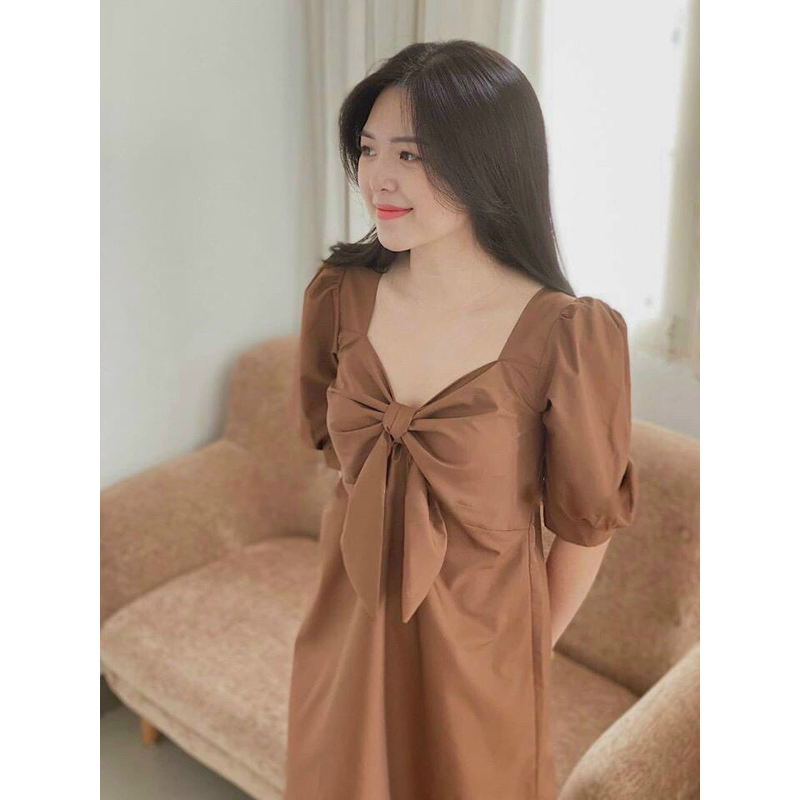 Đầm Đũi Cột Nơ Phom Dáng Suông Dễ Thương Màu y Hình