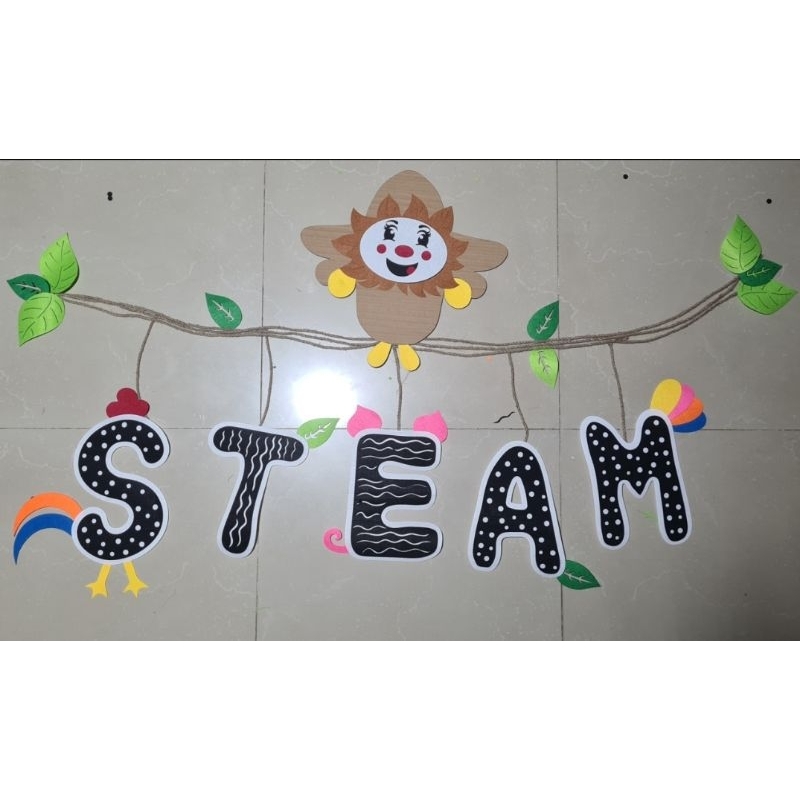 chữ steam trang trí góc steam chất liệu nỉ phối bìa và dây thừng trang trí tường rộng 1,8m