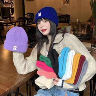 Mũ len beanie chữ R trẻ trung, cá tính phong cách ulzzang, mũ len unisex thời trang