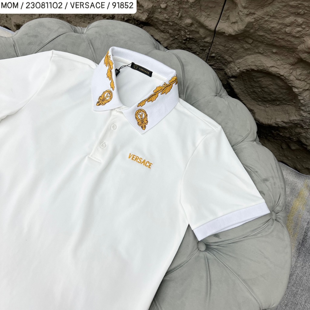 Áo Polo Versace Cổ Chữ Thêu Màu Cực Chất Nổi Bật - Áo Polo Boy Phố Dày Dặn Phong Cách Hot Trend - donche_shop 23081102