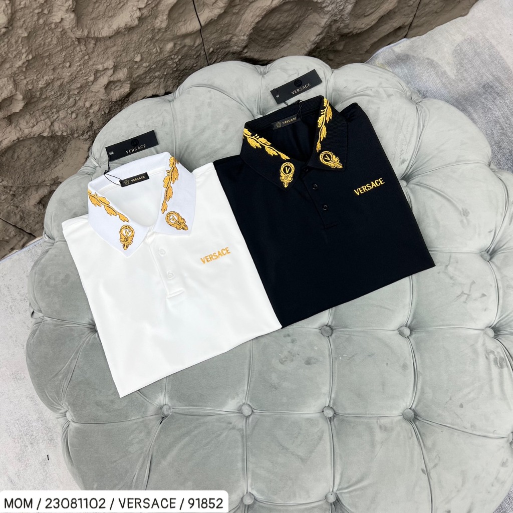 Áo Polo Versace Cổ Chữ Thêu Màu Cực Chất Nổi Bật - Áo Polo Boy Phố Dày Dặn Phong Cách Hot Trend - donche_shop 23081102
