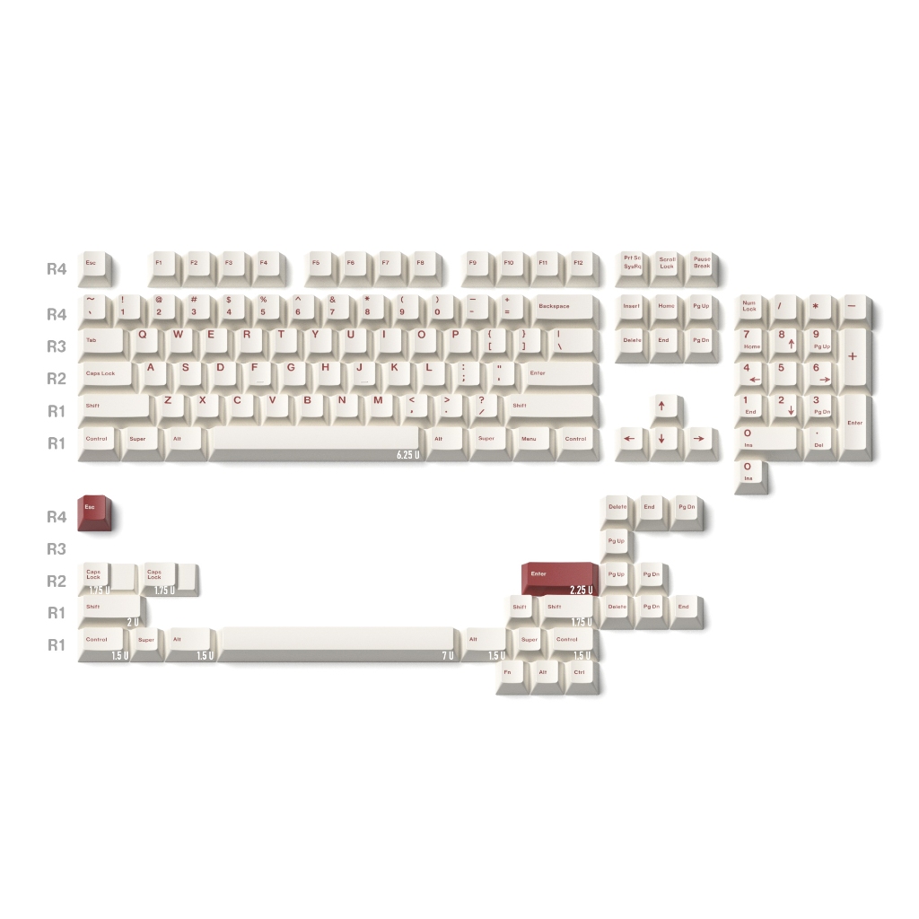 Keycap JKDK RoW - Red on White - Cherry Profile - PBT Dyesub