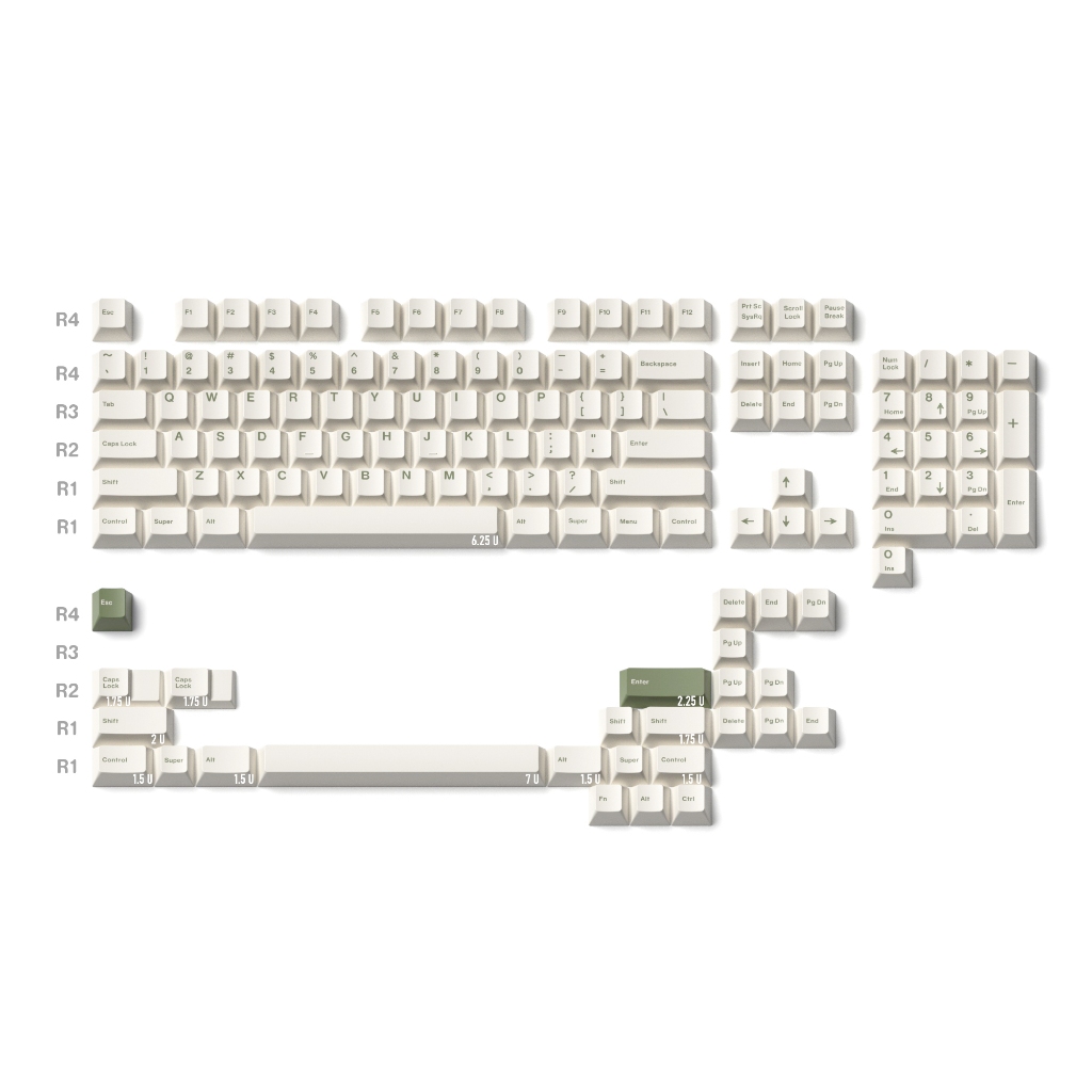 Keycap JKDK GoW - Green on White - Cherry Profile - PBT Dyesub
