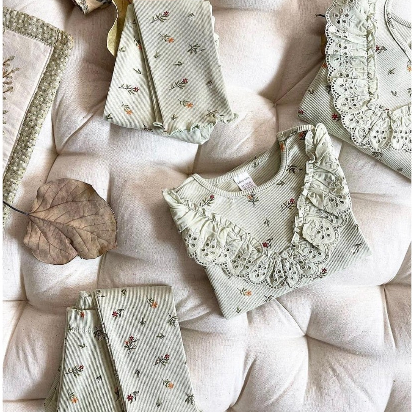 Set Len Tăm Hoa Nhí Phong Cách Hàn Quốc Dành Cho Bé, Có Sz 9-26kg