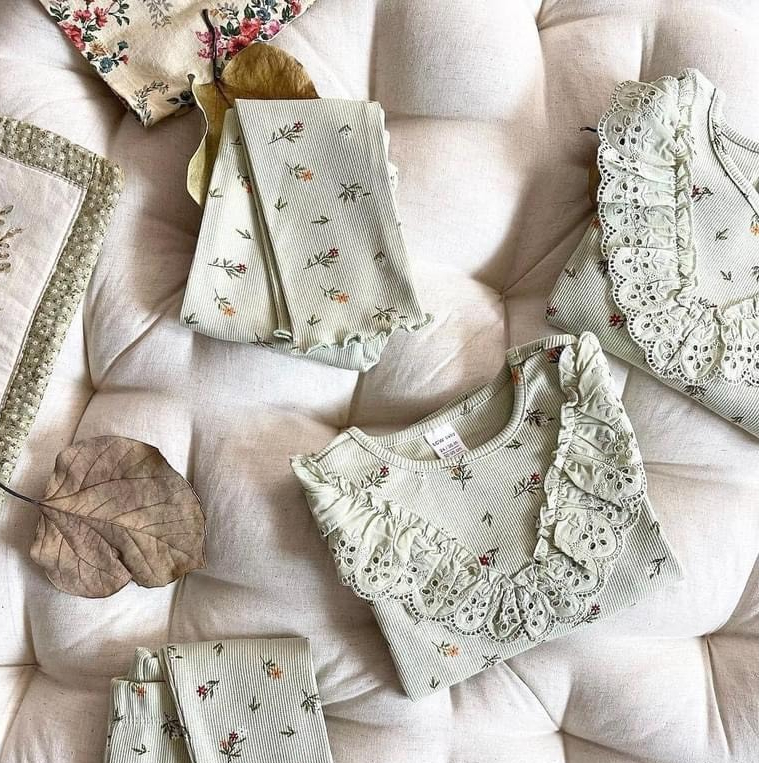 Set Len Tăm Hoa Nhí Phong Cách Hàn Quốc Dành Cho Bé, Có Sz 9-26kg