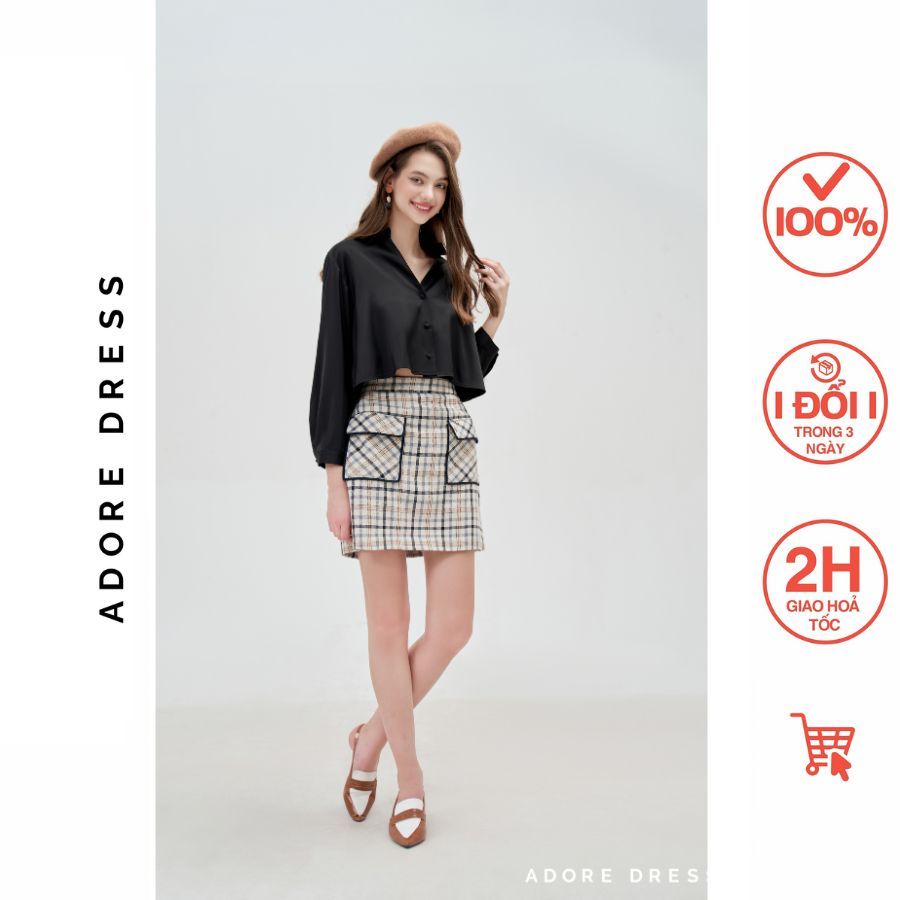 Chân váy Mini skirts casual style dạ mỏng karo nâu 312SK1055 ADORE DRESS