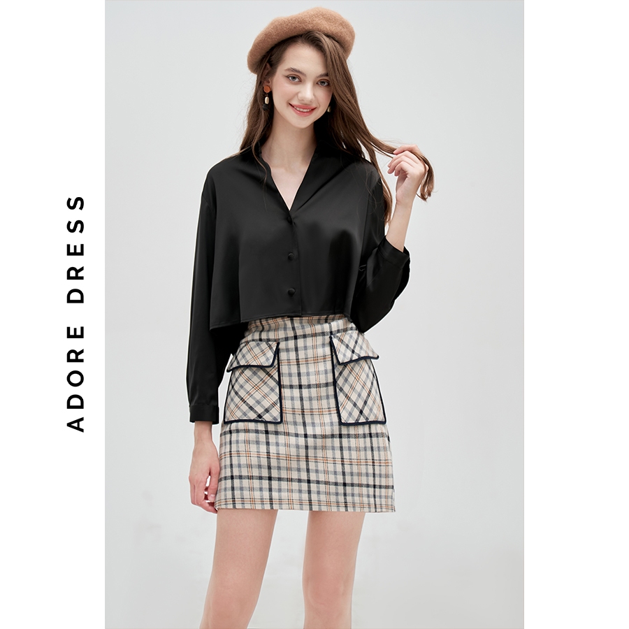 Chân váy Mini skirts casual style dạ mỏng karo nâu 312SK1055 ADORE DRESS