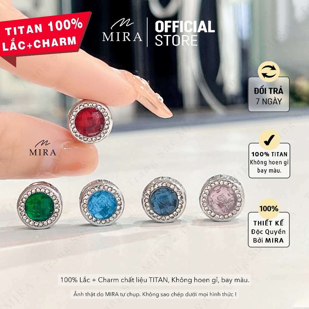 TITAN Charm, Hạt Pan MIRA & Co. - CHT02 Charm Trụ Tròn Timeless Đính Đá, Chất Liệu TITAN Không Hoen Gỉ, Bay Màu MIRA STO