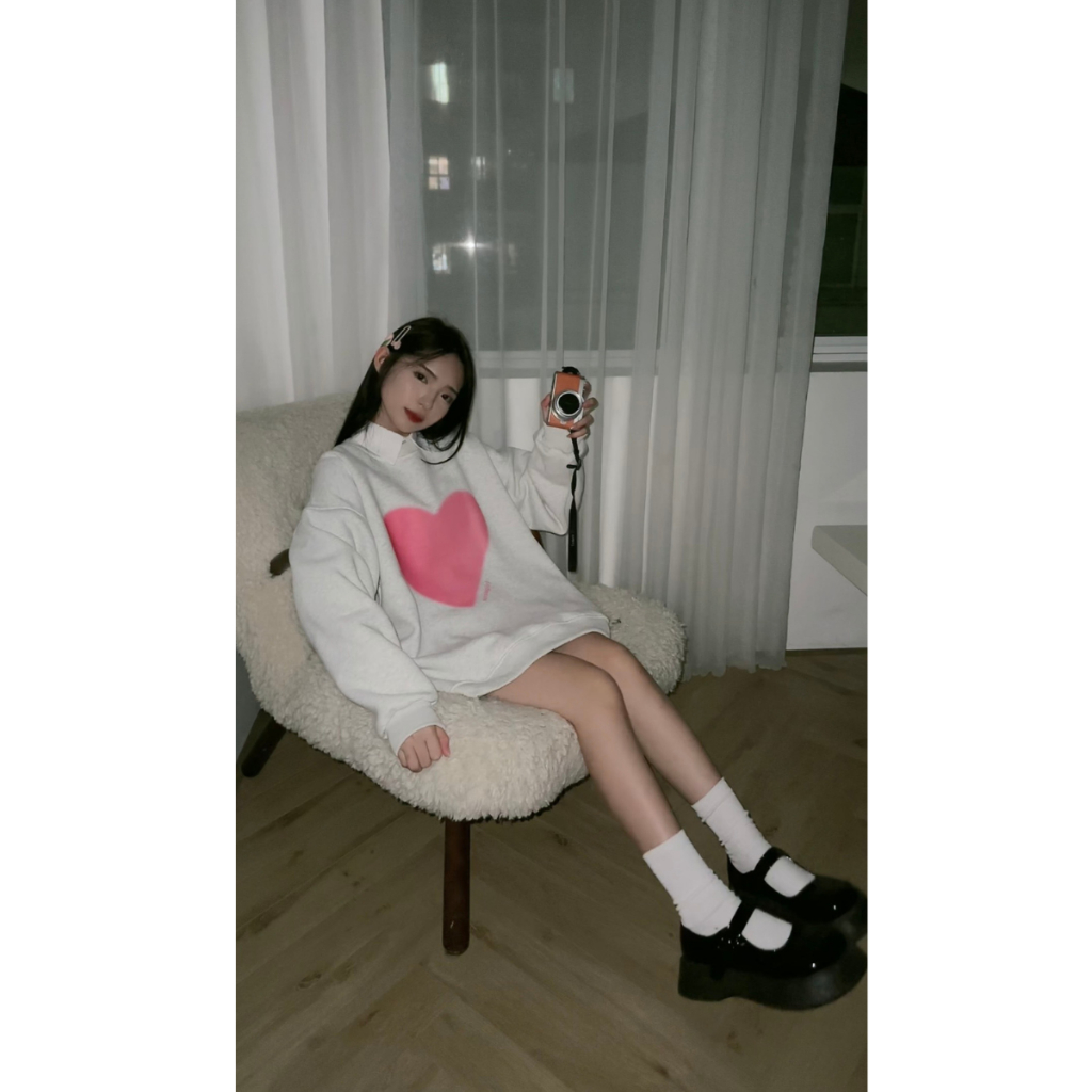 Áo sweater trái tym hồng dễ thương phong cách Douyin TOSUN S04