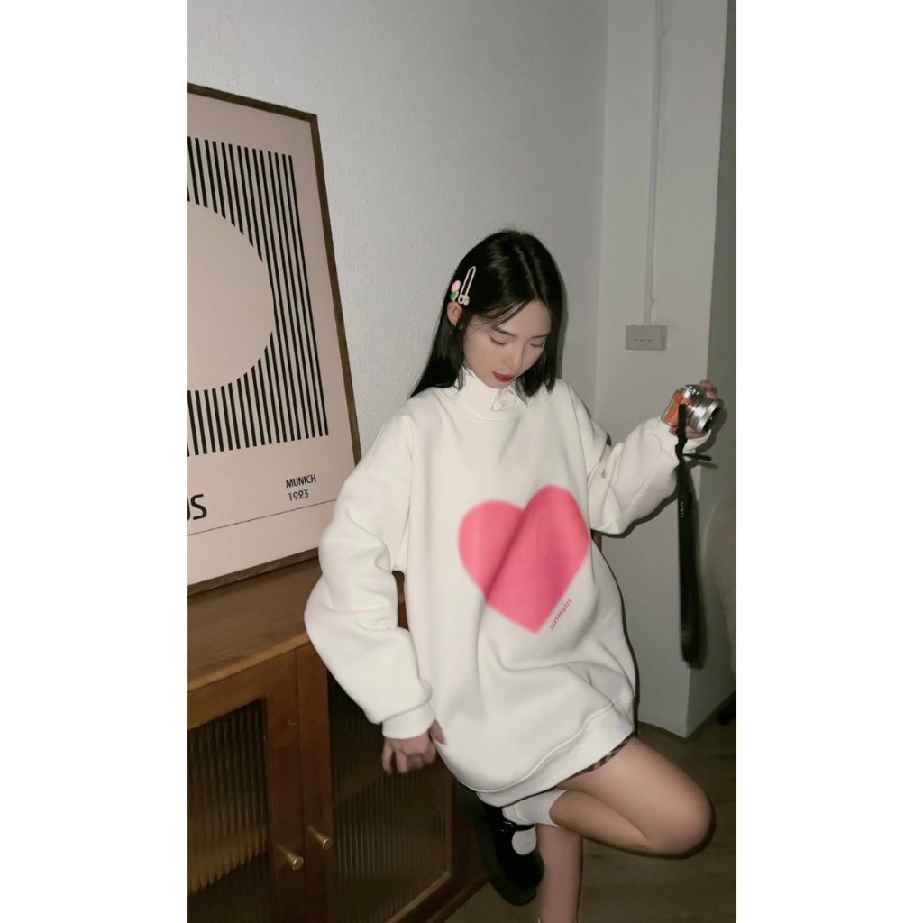 Áo sweater trái tym hồng dễ thương phong cách Douyin TOSUN S04