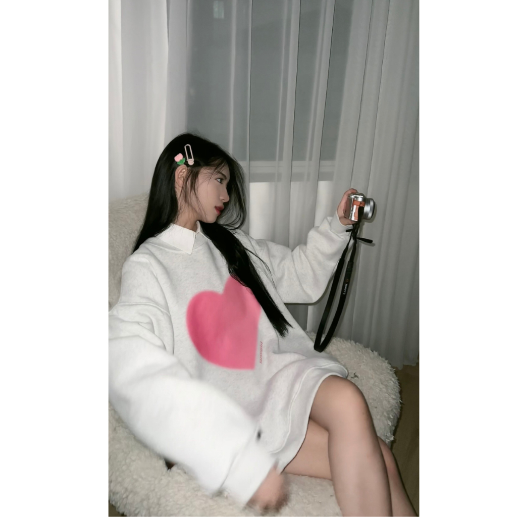 Áo sweater trái tym hồng dễ thương phong cách Douyin TOSUN S04