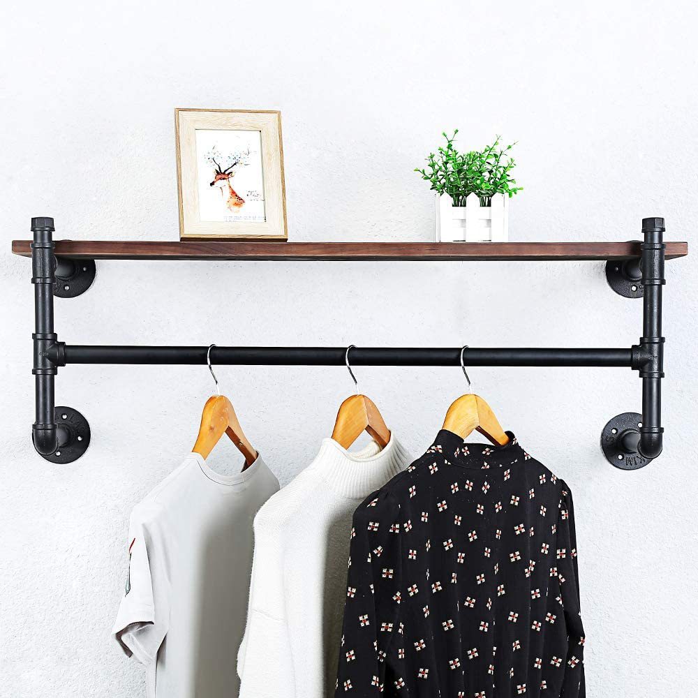 Kệ gỗ treo tường 1 tầng Decor Vintage bằng Ống Thép Sơn Tĩnh Điện DIY Decor KTT013-1T
