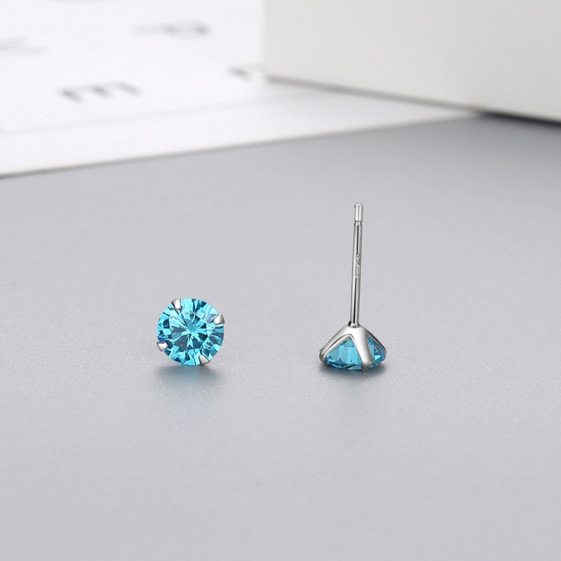 Khuyên bạc nụ đá aquamar xanh | TRANG SỨC BẠC ACCESSORIES