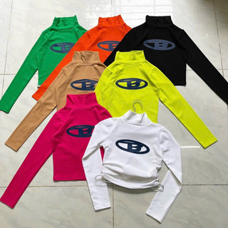áo croptop cổ lọ tay dài in chữ b vòng tròn cực chất uly