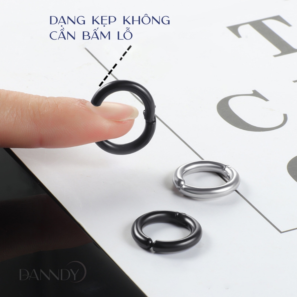 Khuyên tai không cần bấm lỗ. Khuyên tai kẹp không cần bấm lỗ nam nữ. Bông tai khoen tròn | Dandy