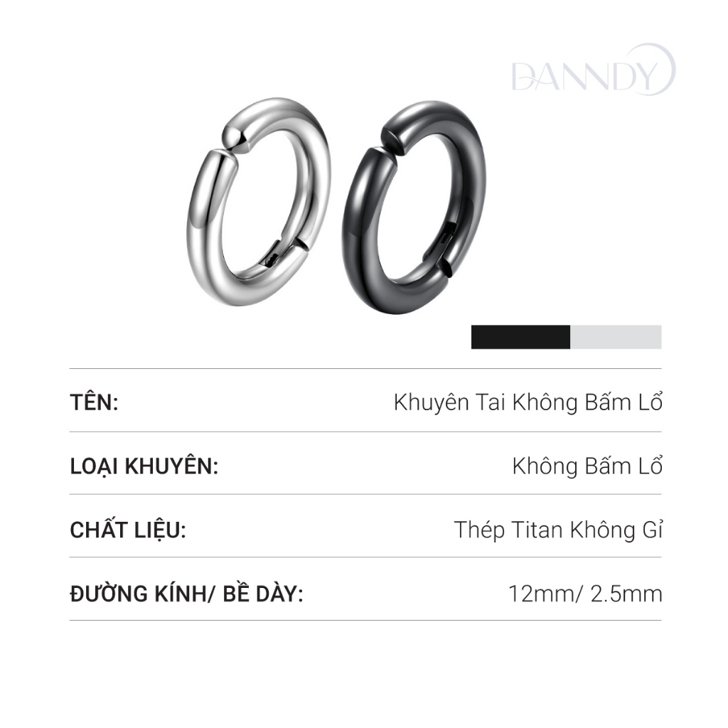 Khuyên tai không cần bấm lỗ. Khuyên tai kẹp không cần bấm lỗ nam nữ. Bông tai khoen tròn | Dandy