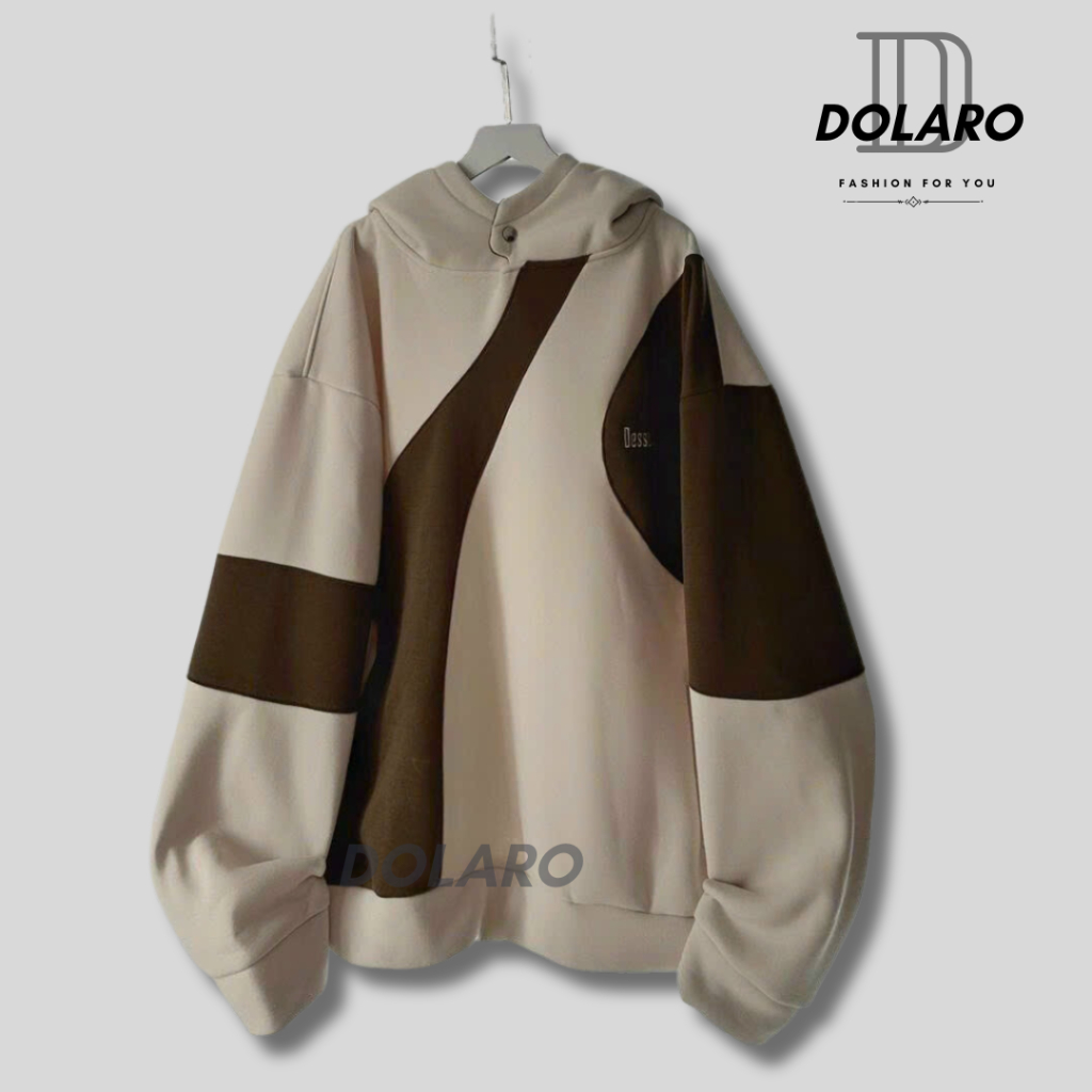 Áo hoodie phối màu DOLARO, áo khoác hoodie nỉ cao cấp form rộng thêu chữ