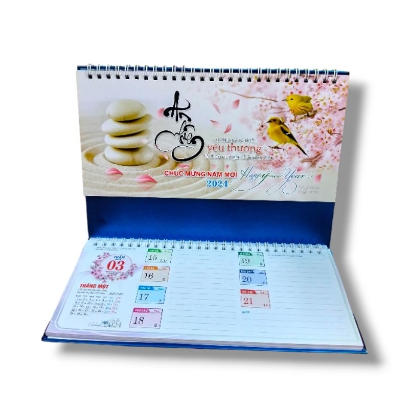 Lịch để bàn 2024 có ghi chú ( chữ M có note ) An Nhiên