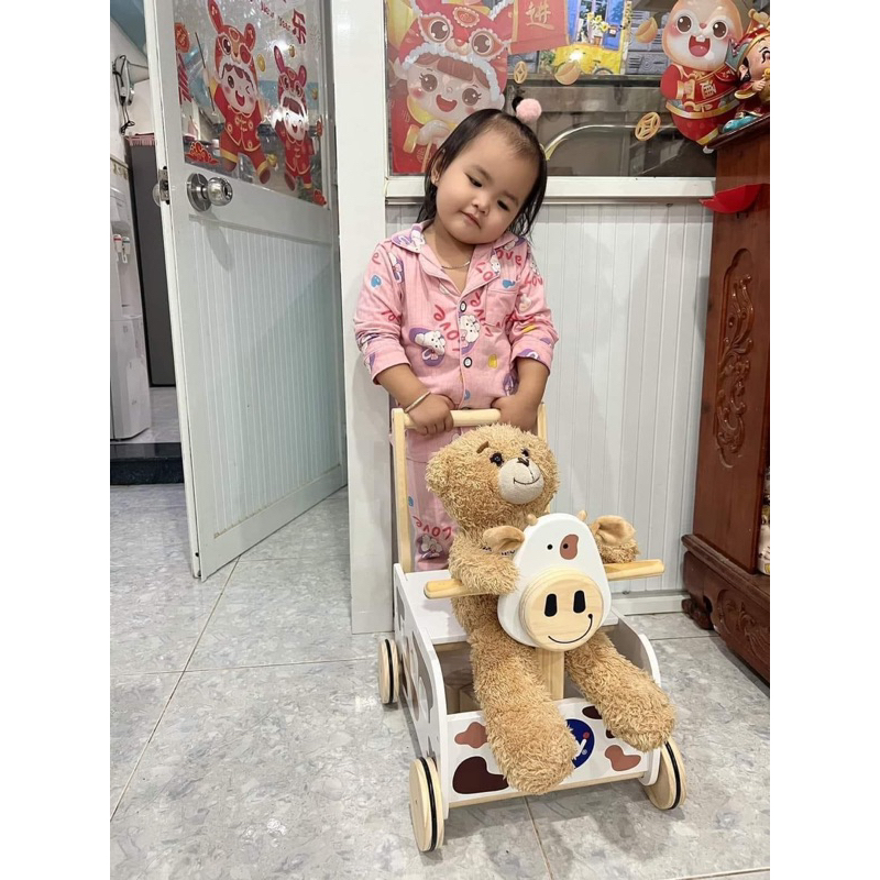 Xe tập đi kiêm xe chòi chân bằng gỗ cho bé Moony