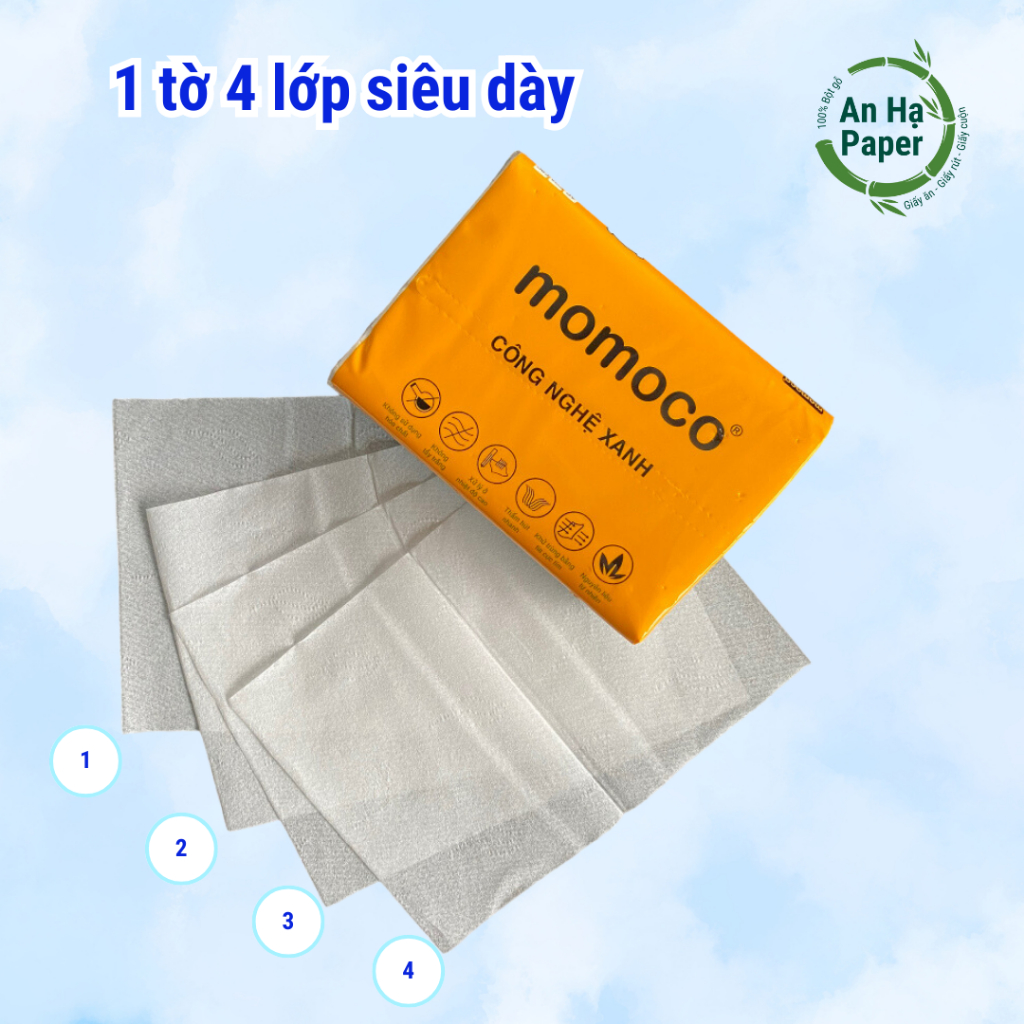 Khăn giấy rút đa năng momoco 01 gói 300 tờ 3 lớp lụa cao cấp tiện dụng
