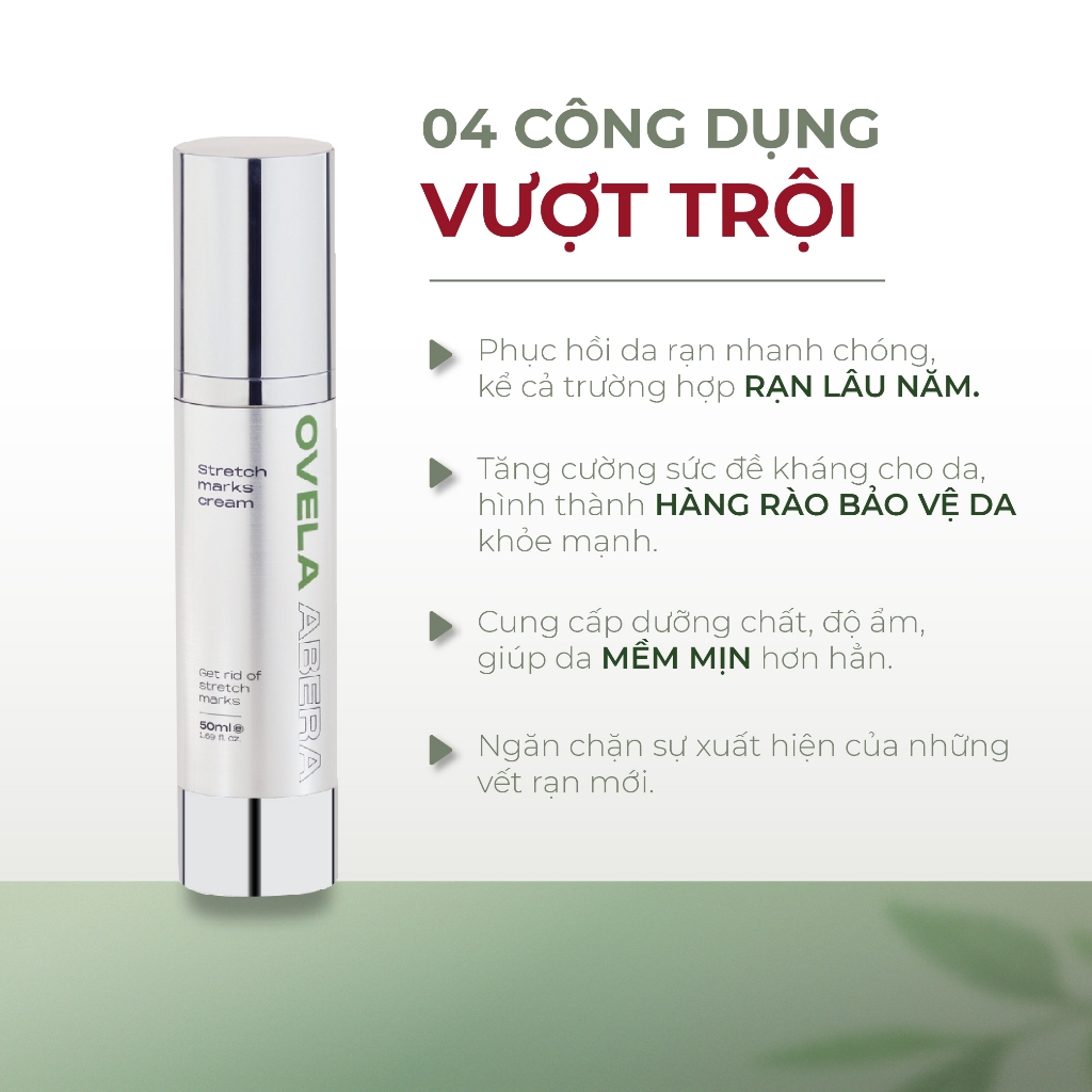 Kem Rạn Da OVELA  ABERA 50ML, Dưỡng Ẩm,  Giảm Rạn Cũ, Ngừa Rạn Mới, Mờ Thâm Bụng, Xóa Tan Mọi Âu Lo Về Rạn Da Cho Mẹ Bầu