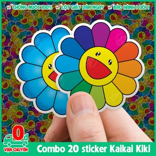 Combo 20/40/80 sticker chủ đề Hoa Mặt Trời Hoa Cầu Vòng Kaikai kiki vui nhộn chống nước dán điện thoại, laptop,...