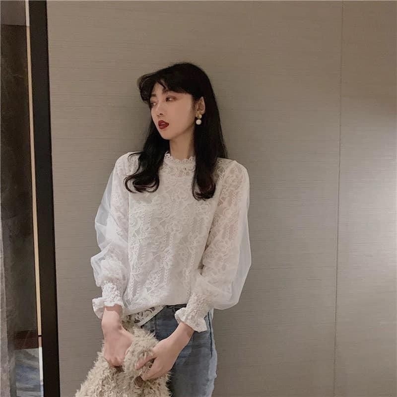 Áo sơ mi trắng phối ren Mango dư xịn