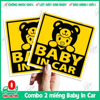 2 logo sticker 10cm x 10cm Baby In Car cho xe ô tô hình em bé GẤU