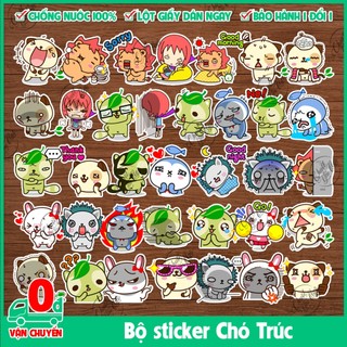 Combo 25/50 sticker không trùng chủ đề chú CHÓ TRÚC và Những Người Bạn pandadog biểu cảm cực dễ thương