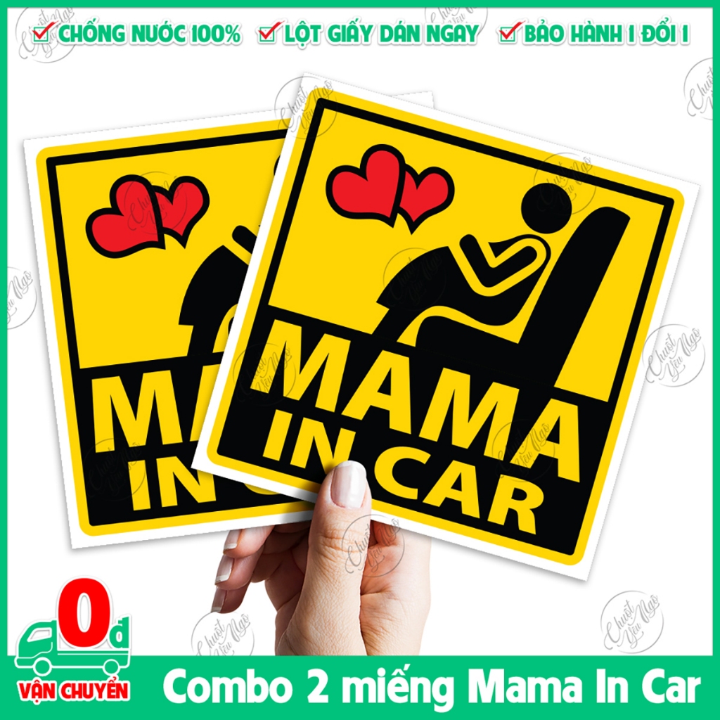 Combo 2 logo sticker 10cm x 10cm Baby MAMA In Car cho xe ô tô