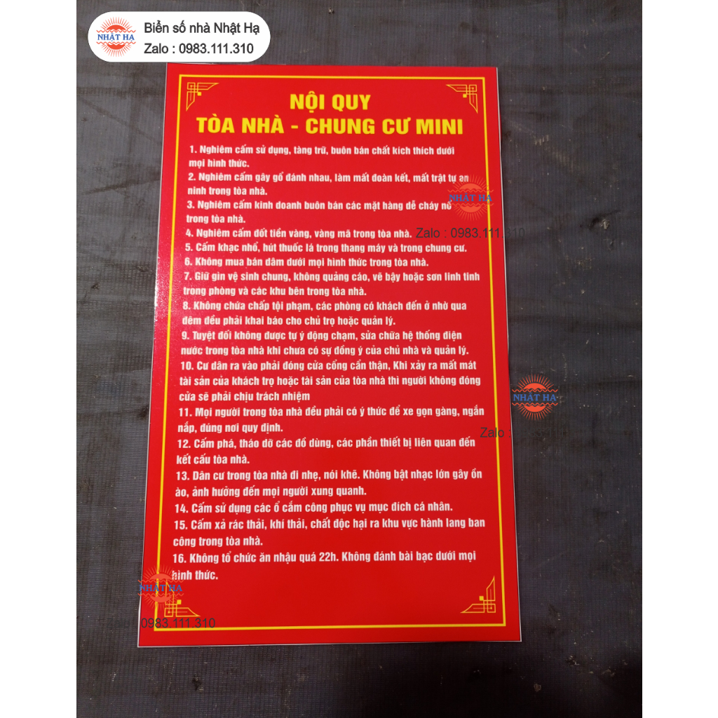 Bảng Nội Quy Tòa Nhà,Chung Cư... Bằng alu 3mm cứng cáp.