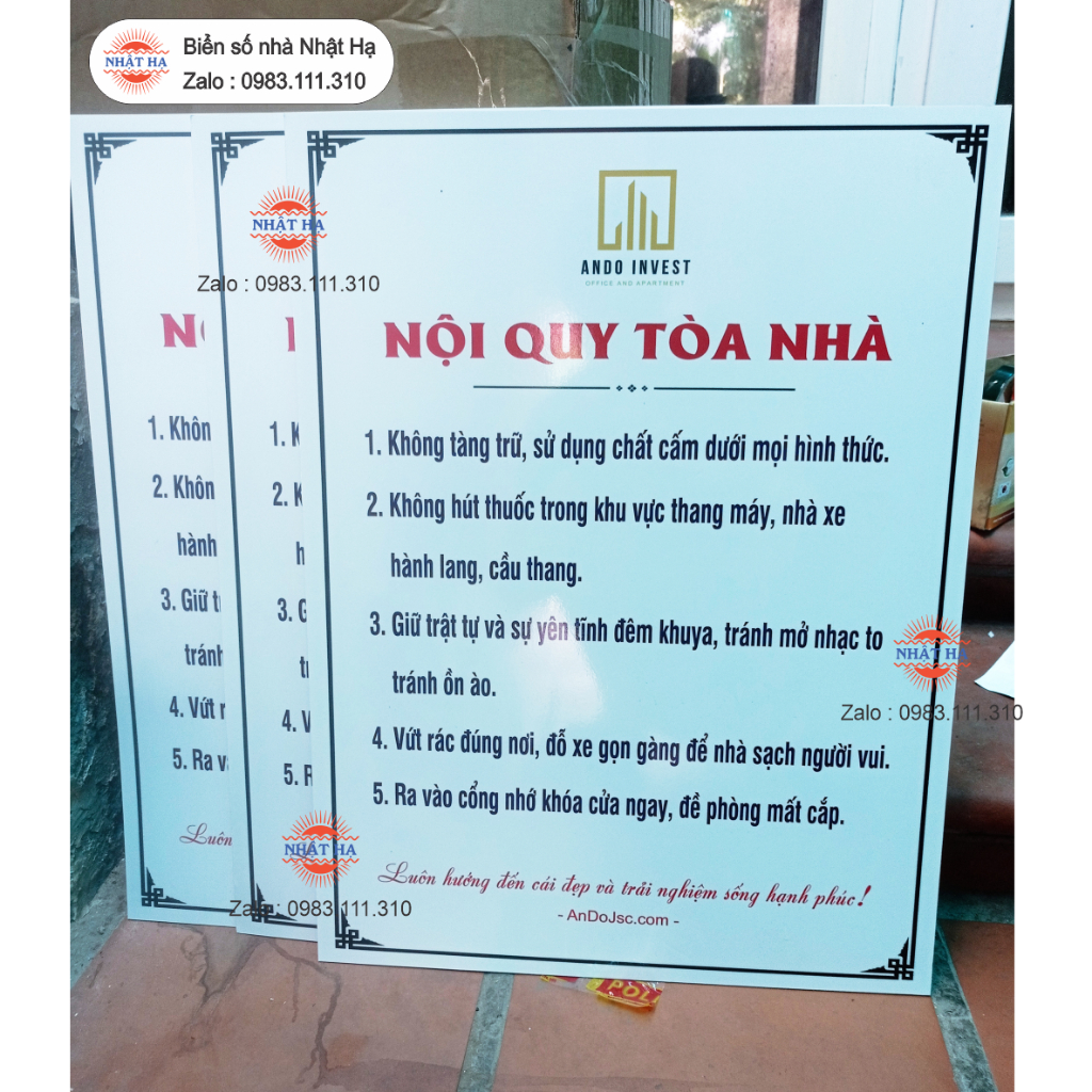 Bảng Nội Quy Tòa Nhà,Chung Cư... Bằng alu 3mm cứng cáp.