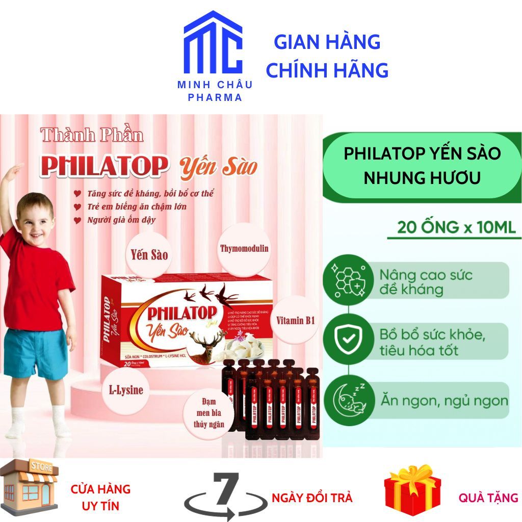 Philatop Yến sào nhung hươu - hộp 20 ống giúp ăn ngủ ngon, tiêu hóa tốt, hỗ trợ tăng đề kháng