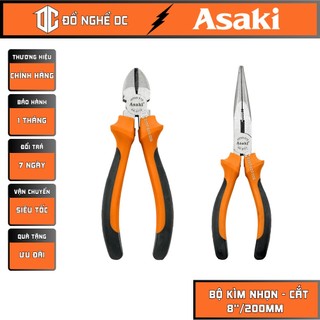 Bộ kìm nhọn cắt asaki ak-8107, ak-8110 thép không gỉ carbon 55-58hrc, grip mềm nhựa, sử dụng kẹp, cắt, bấm dây điện, thé