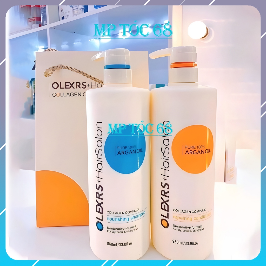 Cặp Dầu Gội Xả Olexrs Argan Oil Collagen Hair Salon 960ml Chính Hãng