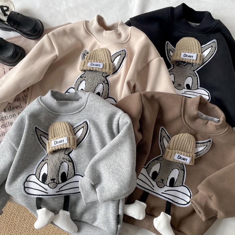 Áo sweater hoạ tiết chú thỏ dễ thương cho bé trai bé gái thời trang thu đông 2023 cho bé