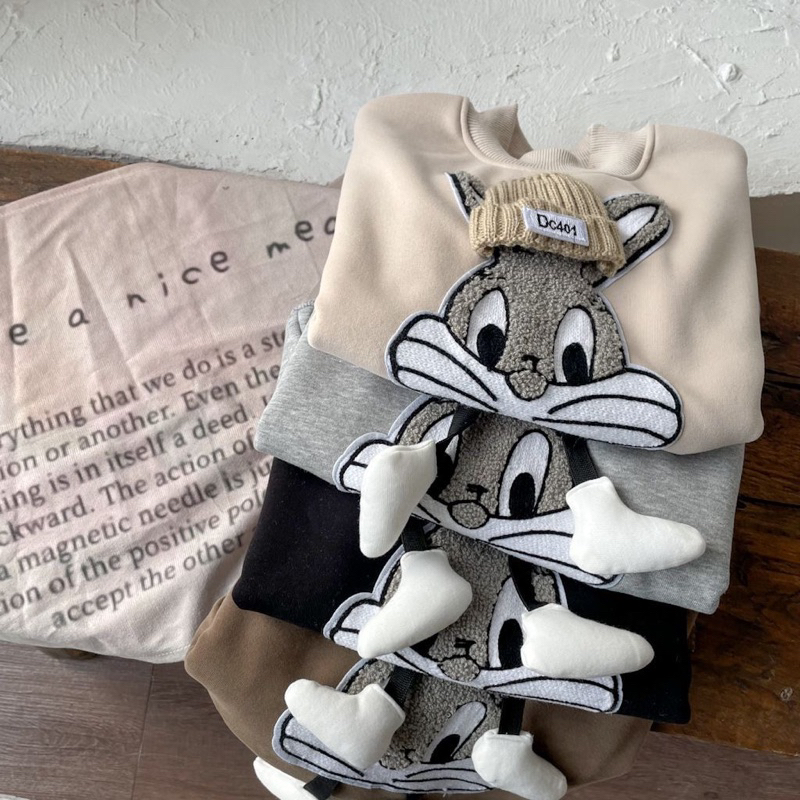 Áo sweater hoạ tiết chú thỏ dễ thương cho bé trai bé gái thời trang thu đông 2023 cho bé