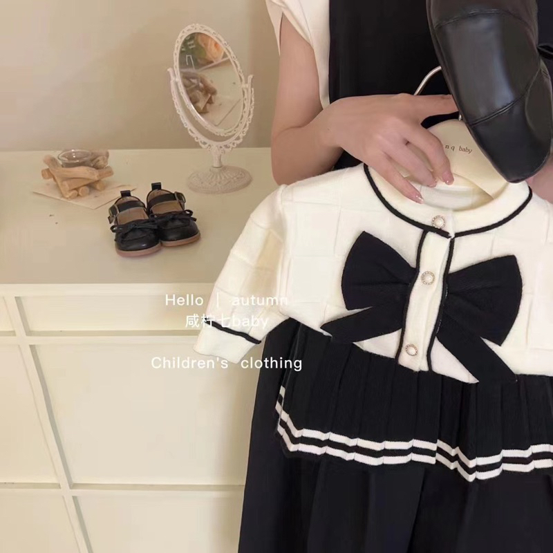 Set váy len nơ hàng Quảng Châu cao cấp cho bé gái