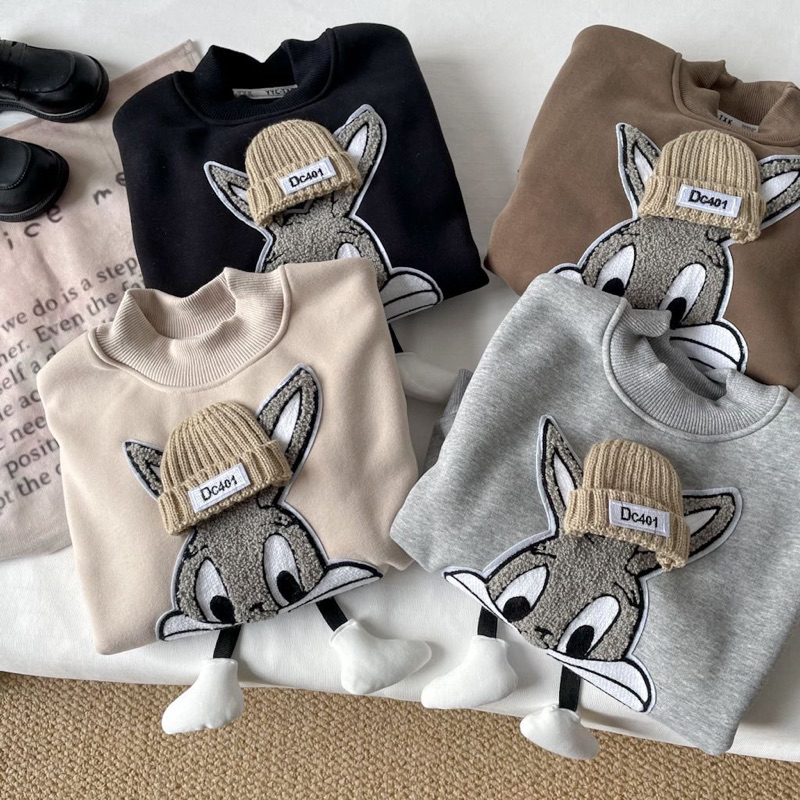 Áo sweater hoạ tiết chú thỏ dễ thương cho bé trai bé gái thời trang thu đông 2023 cho bé