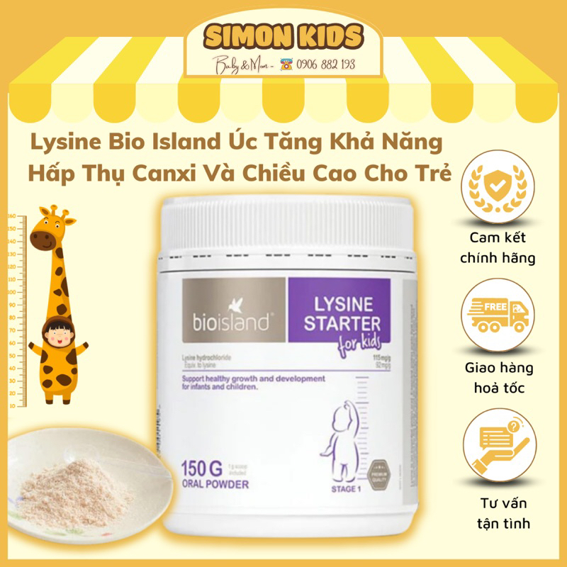 Lysine Bột Tăng Khả Năng Hấp Thụ Canxi Và Chiều Cao Cho Trẻ Từ 6 Tháng Tuổi Bio Island Úc